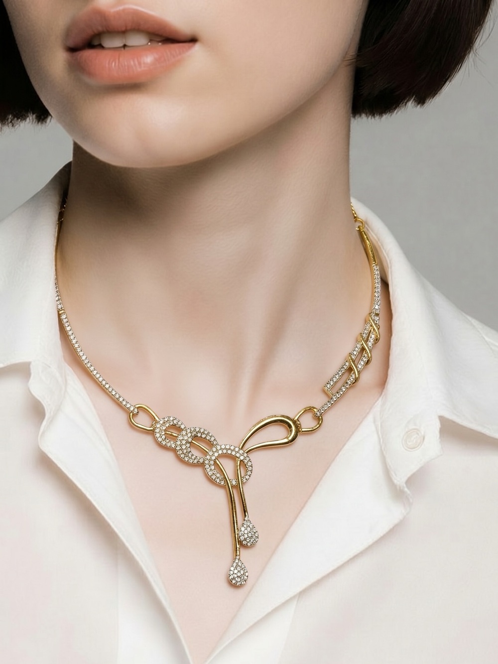 Gold and Silver Tone Crystal Necklace & Earring Set - Elegant Women’s Jewelry